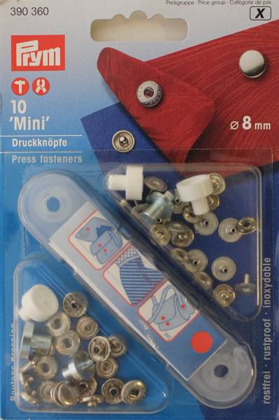 Bilde av Trykknapper - Mini - med verktøy - 8 mm - sølv kappe, 10 st.