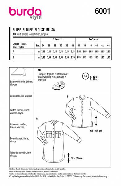 Bilde av 6001 - Burda - bluse/ skjortebluse m vidde