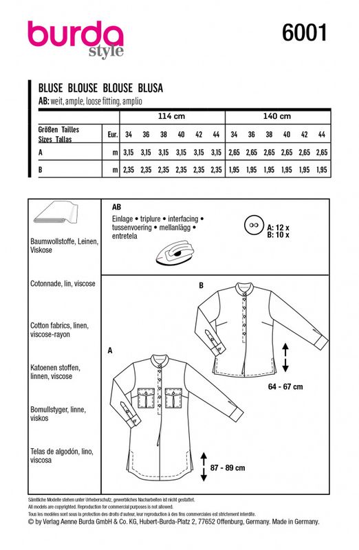 6001 - Burda - bluse/ skjortebluse m vidde