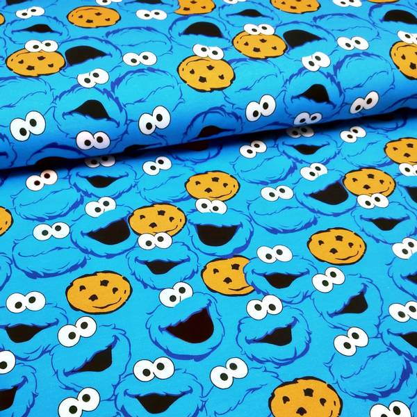 Bilde av Bomullsjersey - 6 cm cookiemonster i turkis