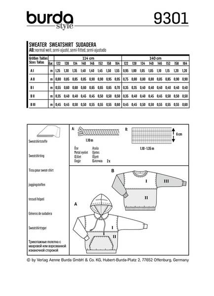 Bilde av 9301 - Burda - sweatshirt/ genser m inndeling
