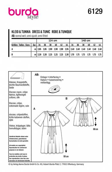 Bilde av 6129 - Burda - Kjole og topp m/ rynking