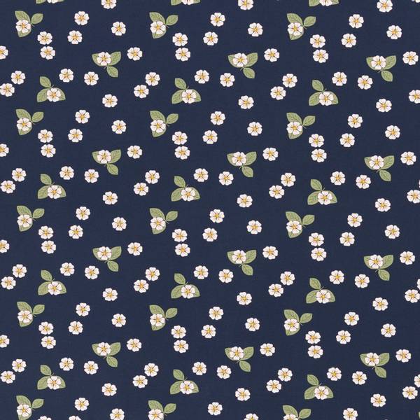 Bilde av Bomullsjersey - 15 mm rosa blomster på marine