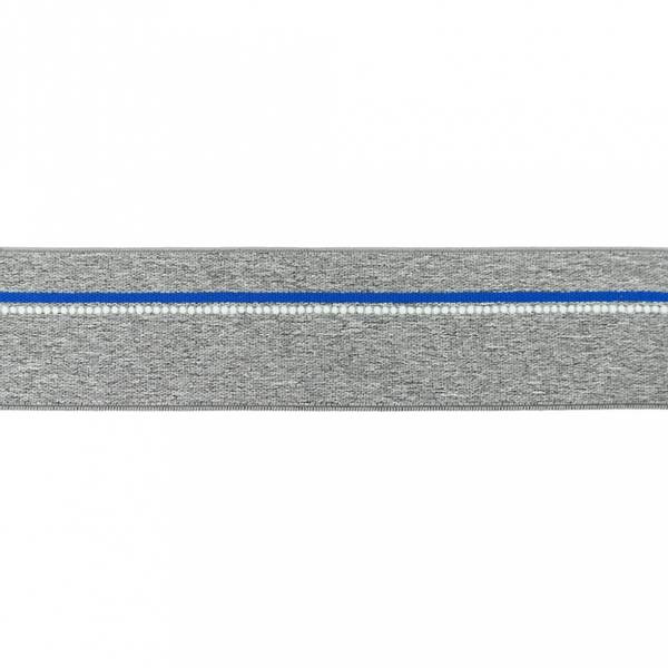 Bilde av Myk strikk, 4 cm - grå melert m blå stripe