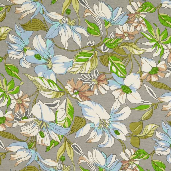 Bilde av Viskosejersey - store blå-grønne blomster & blader