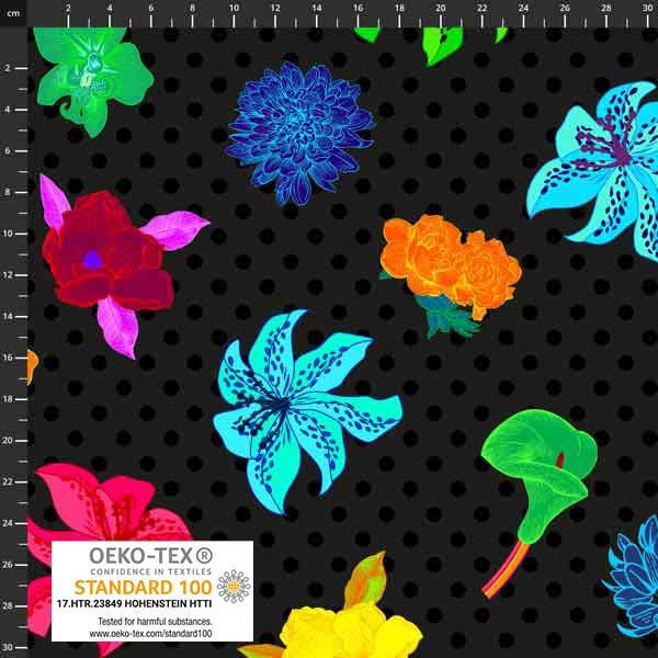 Bilde av Avalana French Terry - 8-10 cm flerfarget blomster på sort