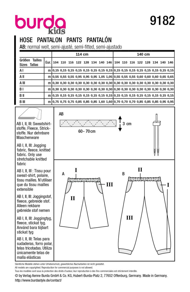 9182 - Burda - joggebukse/shorts