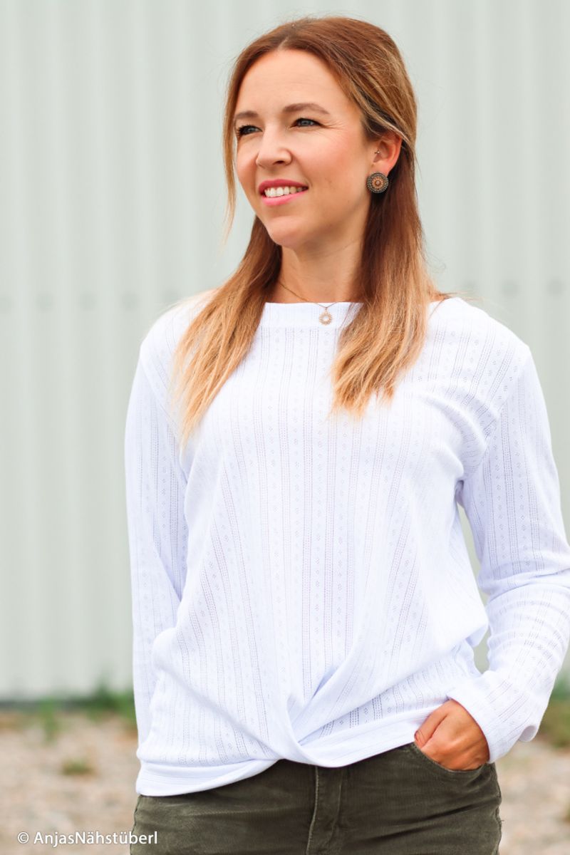 Pointelle jersey - striper, hvit