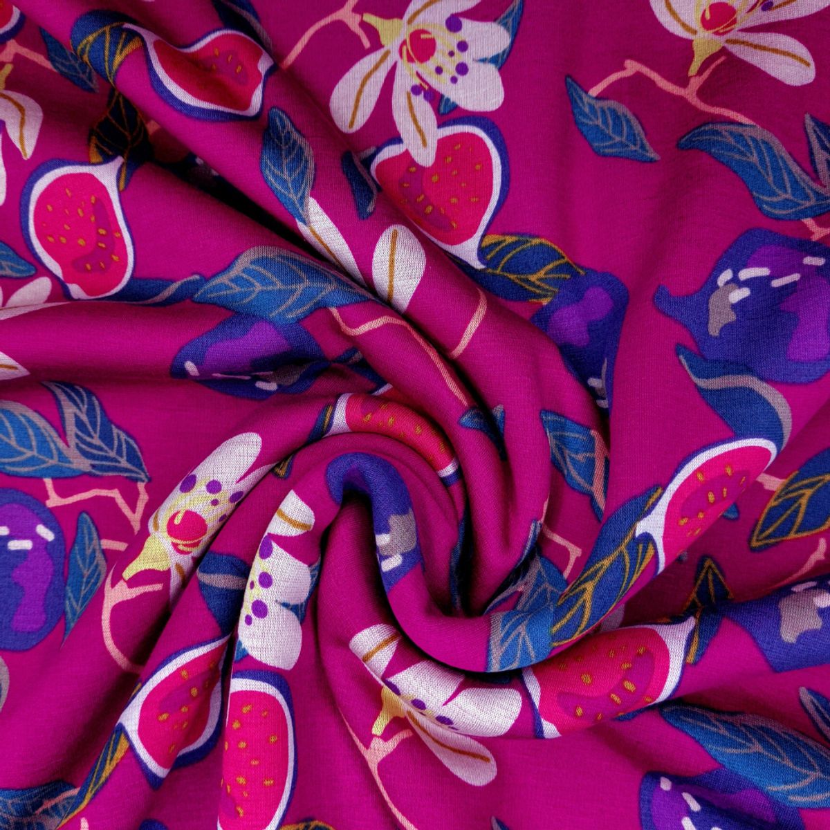 Isoli Minky - blomster/frukt, fuksia