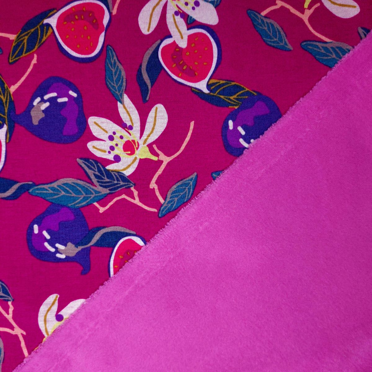 Isoli Minky - blomster/frukt, fuksia