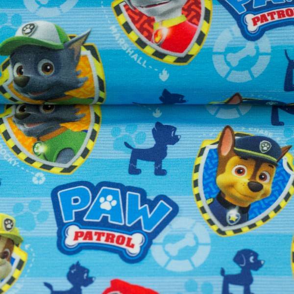 Bilde av Bomullsjersey - 7 cm Paw Patrol på turkis stripete