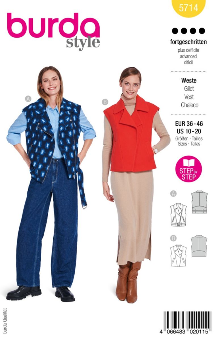5714 - Burda - vest m/reverskrage