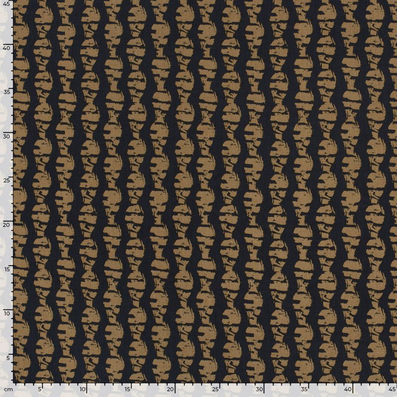 Viskose poplin - abstrakt striper, marine/nougat
