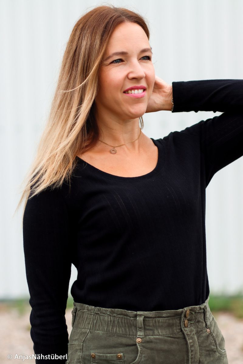 Pointelle jersey - striper, sort