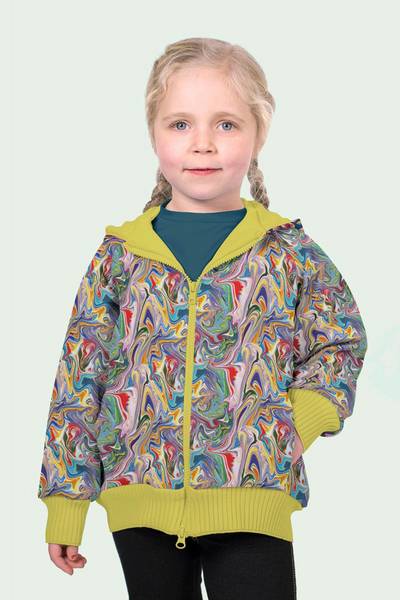 Bilde av Softshell - flerfarget swirl mønster, gul fleece