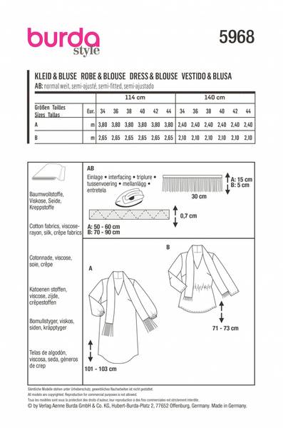 Bilde av 5968 - Burda - bluse & kjole m/ skjerf