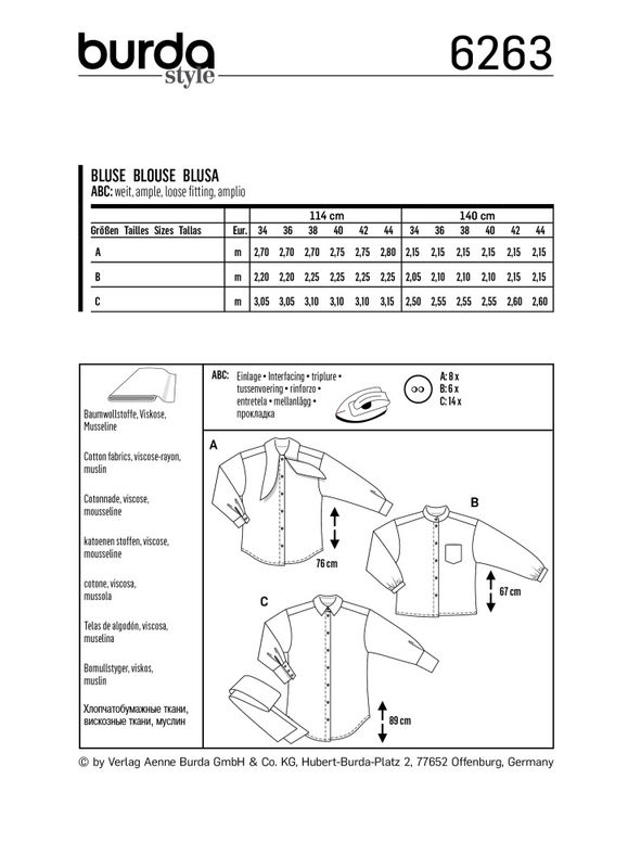 6263 - Burda - Bluse - skjorte