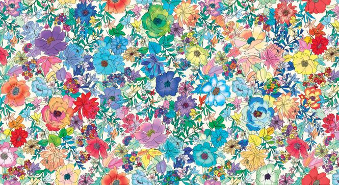 Hovedbilde Gr. Euphoria - flerfargete retroblomster på hvit
