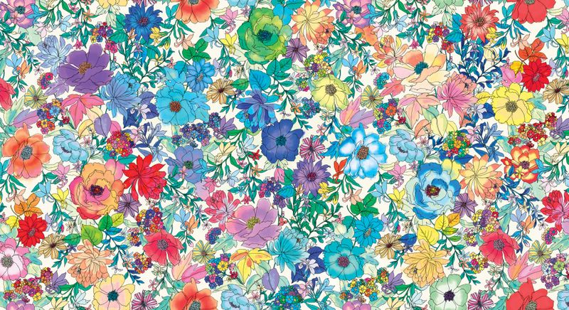 Gr. Euphoria - flerfargete retroblomster på hvit