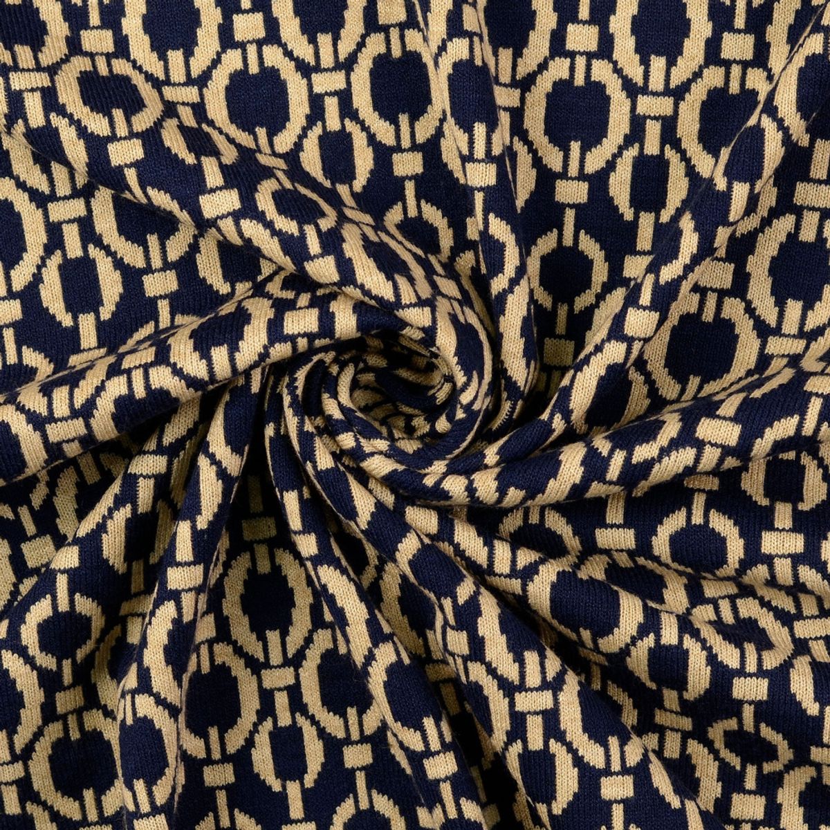 Doubleface strikkjacquard - blå-sand