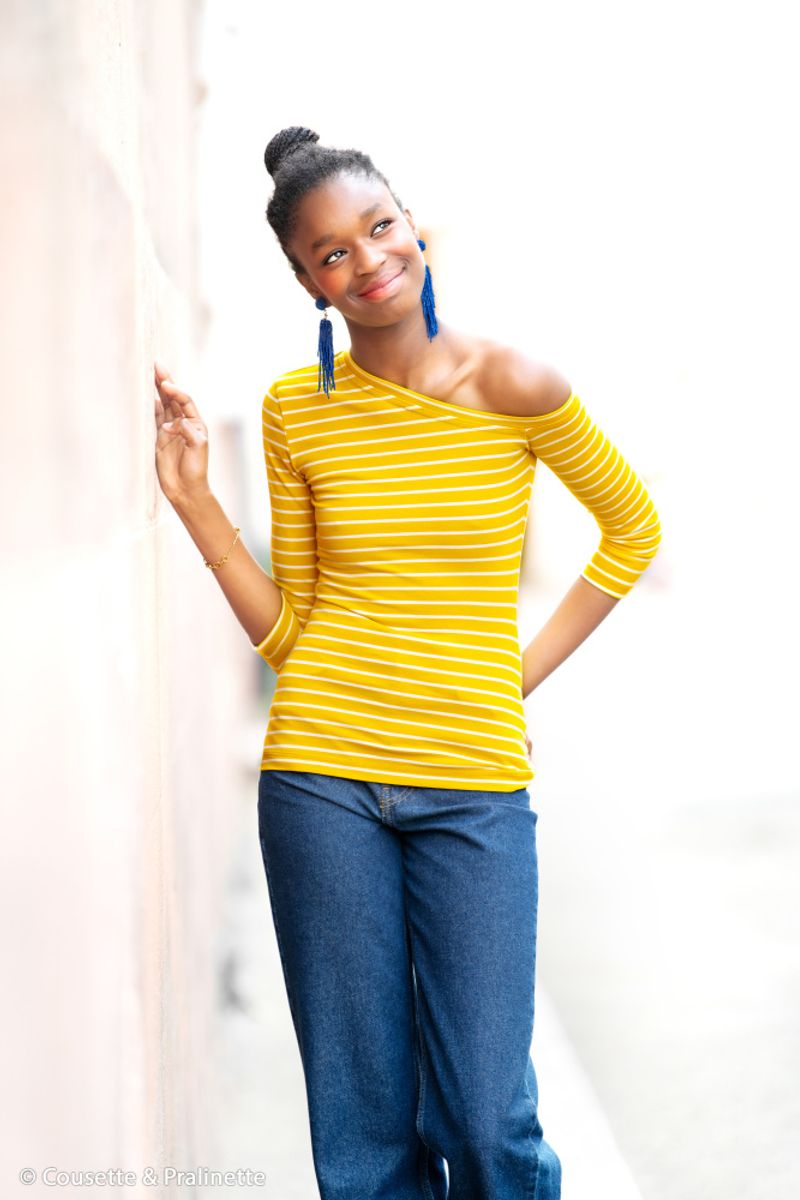 Bomullsjersey - gule striper